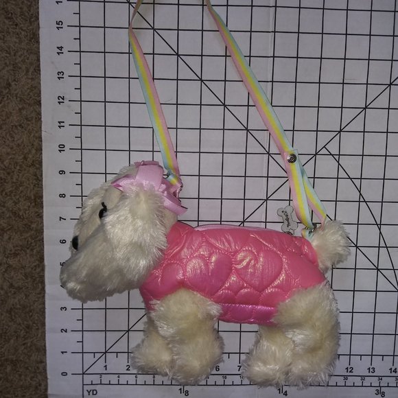 Poochie & Co Lizzie the Beagle CONFETTI Girls Plush Dog Purse Rainbow Strap Bag - Picture 11 of 11